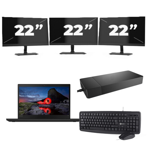 Refurbished Lenovo ThinkPad T495 - AMD Ryzen 5 PRO 3500U - 14 inch - 16GB RAM - 256GB SSD - Windows 11 Home + 3x 22 inch Monitor Tweedehands