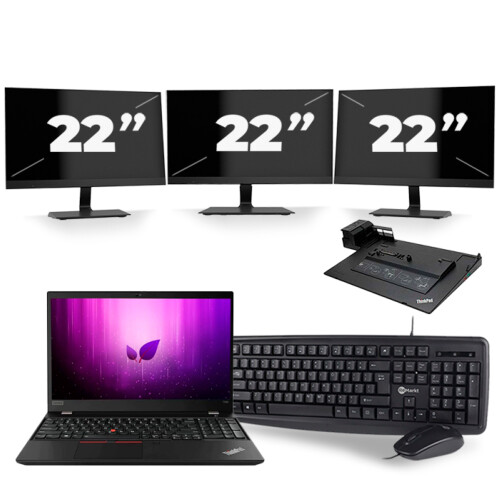 Refurbished Lenovo ThinkPad T590 - Intel Core i5-8e Generatie - 15 inch - 16GB RAM - 256GB SSD - Windows 11 + 3x 22 inch Monitor Tweedehands