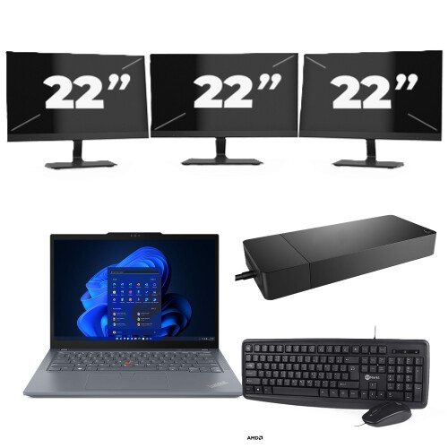 Refurbished Lenovo ThinkPad X13 - AMD Ryzen 3 PRO 4450U - 13 inch - 8GB RAM - 256GB SSD - Windows 11 Home + 3x 22 inch Monitor Tweedehands
