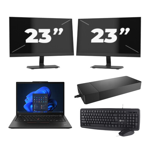 Refurbished Lenovo ThinkPad X13 - AMD Ryzen 3 PRO 4450U - 13 inch - 8GB RAM - 256GB SSD - Windows 11 Home + 2x 23 inch Monitor Tweedehands