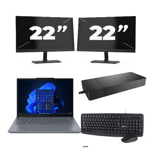 Refurbished Lenovo ThinkPad X13 - AMD Ryzen 3 PRO 4450U - 13 inch - 8GB RAM - 256GB SSD - Windows 11 Home + 2x 22 inch Monitor Tweedehands