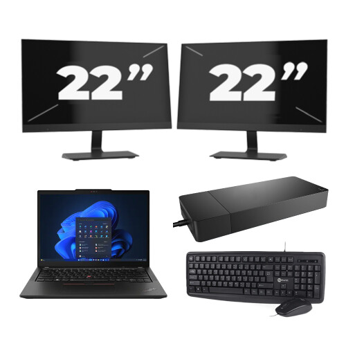 Refurbished Lenovo ThinkPad X13 - AMD Ryzen 3 PRO 4450U - 13 inch - 8GB RAM - 256GB SSD - Windows 11 Home + 2x 22 inch Monitor Tweedehands