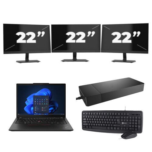 Refurbished Lenovo ThinkPad X13 - AMD Ryzen 3 PRO 4450U - 13 inch - 8GB RAM - 256GB SSD - Windows 11 Home + 3x 22 inch Monitor Tweedehands