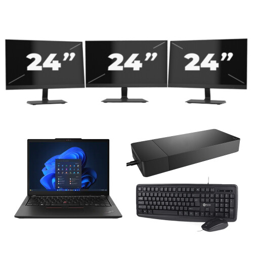 Refurbished Lenovo ThinkPad X13 - AMD Ryzen 3 PRO 4450U - 13 inch - 8GB RAM - 256GB SSD - Windows 11 Home + 3x 24 inch Monitor Tweedehands