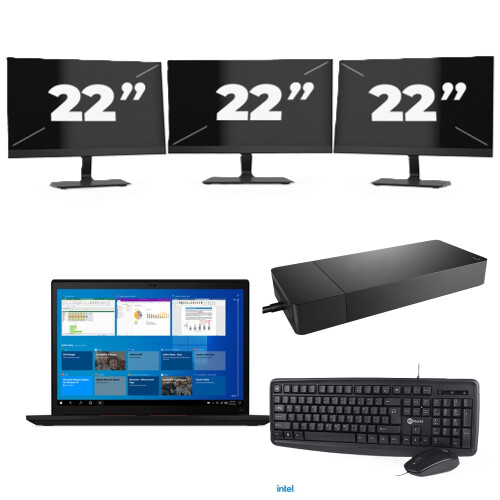 Refurbished Lenovo ThinkPad X13 Gen 2 - Intel Core i5-11e Generatie - 13 inch - 8GB RAM - 256GB SSD - Windows 11 Home + 3x 22 inch Monitor Tweedehands