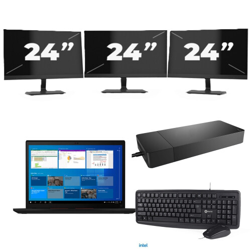 Refurbished Lenovo ThinkPad X13 Gen 2 - Intel Core i5-11e Generatie - 13 inch - 8GB RAM - 256GB SSD - Windows 11 Home + 3x 24 inch Monitor Tweedehands