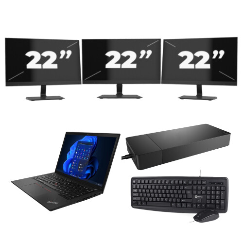 Refurbished Lenovo ThinkPad X13 Gen 3 - Intel Core i5-12e Generatie - 13 inch - 16GB RAM - 256GB SSD - GPU - Windows 11 Home + 3x 22 inch Monitor Tweedehands