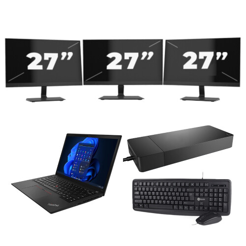 Refurbished Lenovo ThinkPad X13 Gen 3 - Intel Core i5-12e Generatie - 13 inch - 16GB RAM - 256GB SSD - GPU - Windows 11 Home + 3x 27 inch Monitor Tweedehands