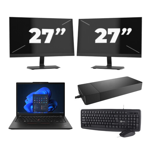 Refurbished Lenovo ThinkPad X13 - Intel Core i5-10e Generatie - 13 inch - 8GB RAM - 256GB SSD - Windows 11 Home + 2x 27 inch Monitor Tweedehands