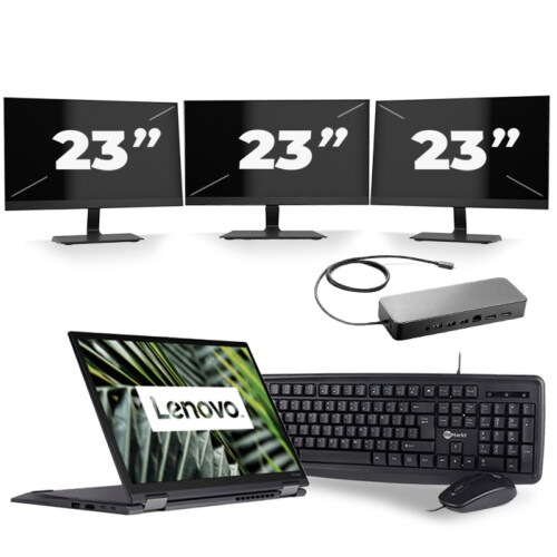 Refurbished Lenovo ThinkPad X13 Yoga G1 - Intel Core i5-10e Generatie - 13 inch - 8GB RAM - 256GB SSD - Windows 11 Home + 3x 23 inch Monitor Tweedehands