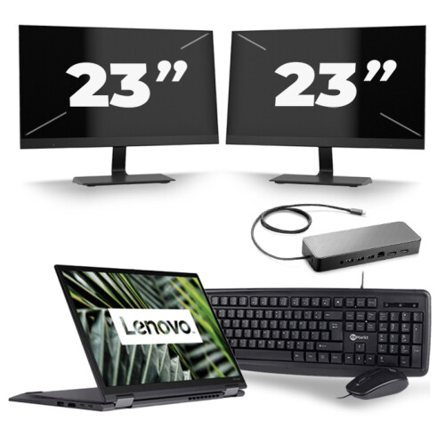 Refurbished Lenovo ThinkPad X13 Yoga G1 - Intel Core i5-10e Generatie - 13 inch - 16GB RAM - 256GB SSD - Windows 11 Home + 2x 23 inch Monitor Tweedehands