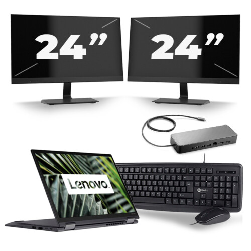 Refurbished Lenovo ThinkPad X13 Yoga G1 - Intel Core i7-10e Generatie - 13 inch - 16GB RAM - 256GB SSD - Windows 11 Home + 2x 24 inch Monitor Tweedehands