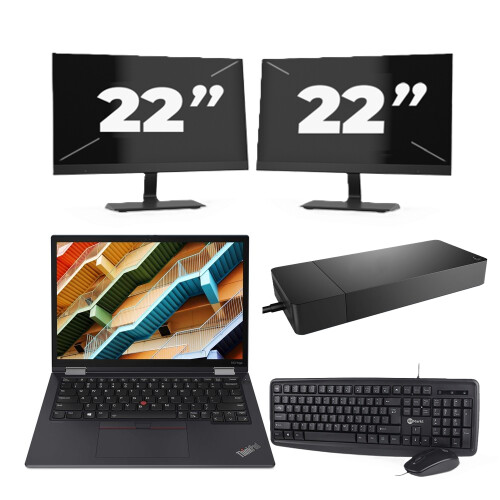 Refurbished Lenovo ThinkPad X13 Yoga Gen 2 - Intel Core i5-11e Generatie - 13 inch - 16GB RAM - 256GB SSD - Windows 11 Home + 2x 22 inch Monitor Tweedehands