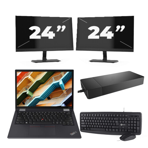Refurbished Lenovo ThinkPad X13 Yoga Gen 2 - Intel Core i5-11e Generatie - 13 inch - 16GB RAM - 256GB SSD - Windows 11 Home + 2x 24 inch Monitor Tweedehands