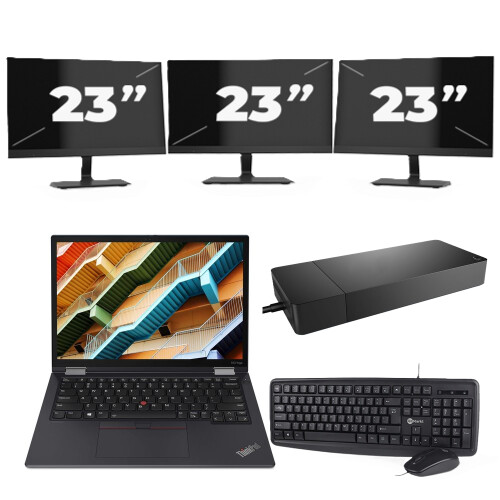 Refurbished Lenovo ThinkPad X13 Yoga Gen 2 - Intel Core i5-11e Generatie - 13 inch - 16GB RAM - 256GB SSD - Windows 11 Home + 3x 23 inch Monitor Tweedehands