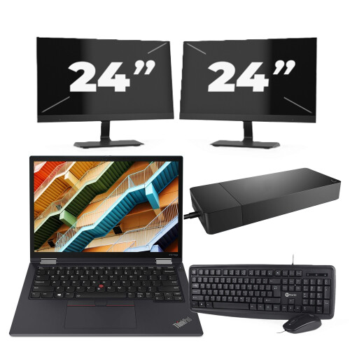 Refurbished Lenovo ThinkPad X13 Yoga - Intel Core i5-10e Generatie - 13 inch - 16GB RAM - 256GB SSD - Windows 11 Home + 2x 24 inch Monitor Tweedehands