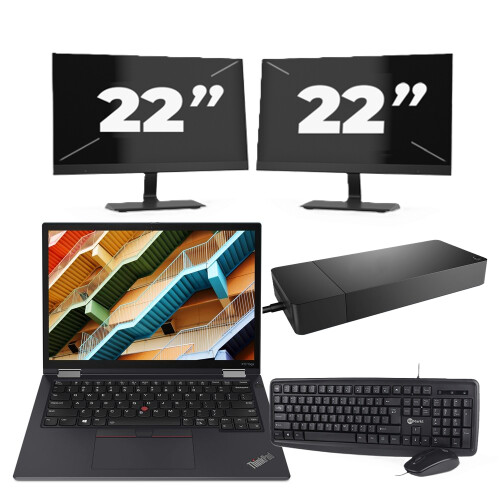 Refurbished Lenovo ThinkPad X13 Yoga - Intel Core i5-10e Generatie - 13 inch - 16GB RAM - 256GB SSD - Windows 11 Home + 2x 22 inch Monitor Tweedehands