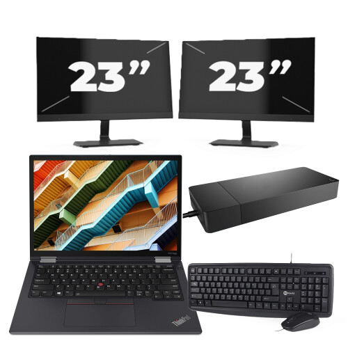 Refurbished Lenovo ThinkPad X13 Yoga - Intel Core i5-10e Generatie - 13 inch - 16GB RAM - 256GB SSD - Windows 11 Home + 2x 23 inch Monitor Tweedehands