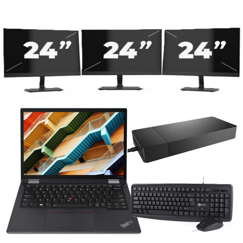 Refurbished Lenovo ThinkPad X13 Yoga - Intel Core i5-10e Generatie - 13 inch - 16GB RAM - 256GB SSD - Windows 11 Home + 3x 24 inch Monitor Tweedehands