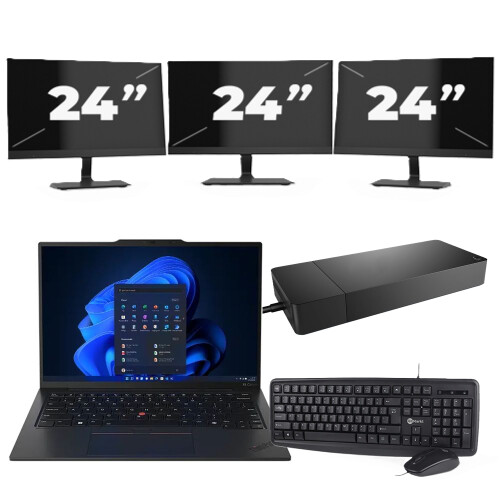 Refurbished Lenovo ThinkPad X1C - Intel Core i5-6e Generatie - 14 inch - 8GB RAM - 256GB SSD - Windows 11 Home + 3x 24 inch Monitor Tweedehands