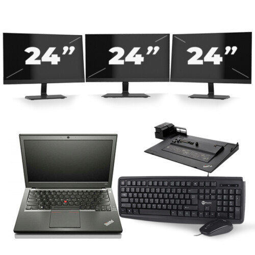Refurbished Lenovo ThinkPad X240 - Intel Core i5-4e Generatie - 12 inch - 8GB RAM - 256GB SSD - Windows 11 + 3x 24 inch Monitor Tweedehands