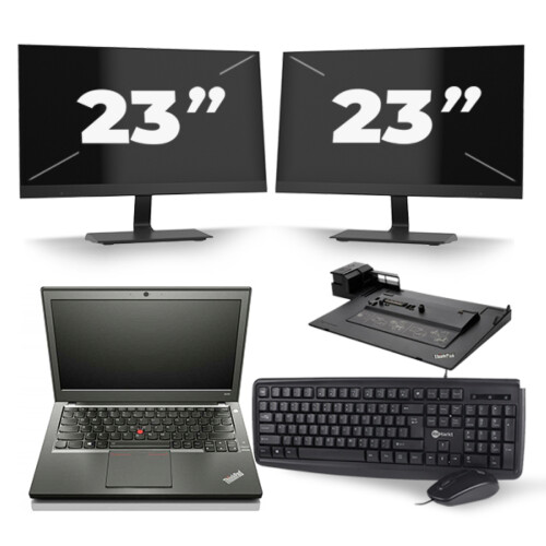 Refurbished Lenovo ThinkPad X240 - Intel Core i7-4e Generatie - 12 inch - 8GB RAM - 256GB SSD - Windows 11 + 2x 23 inch Monitor Tweedehands