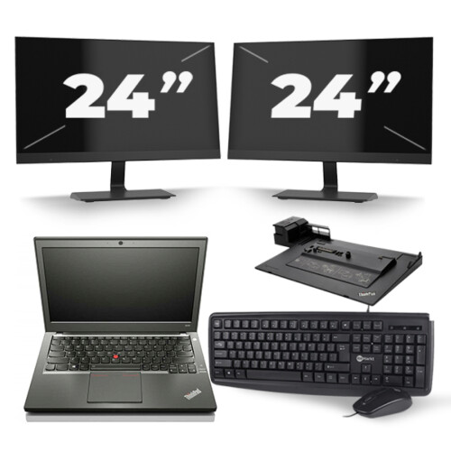 Refurbished Lenovo ThinkPad X240 - Intel Core i7-4e Generatie - 12 inch - 8GB RAM - 256GB SSD - Windows 11 + 2x 24 inch Monitor Tweedehands