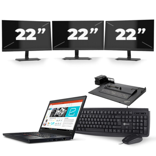 Refurbished Lenovo ThinkPad X270 - Intel Core i5-7e Generatie - 12 inch - 8GB RAM - 256GB SSD - Windows 11 + 3x 22 inch Monitor Tweedehands