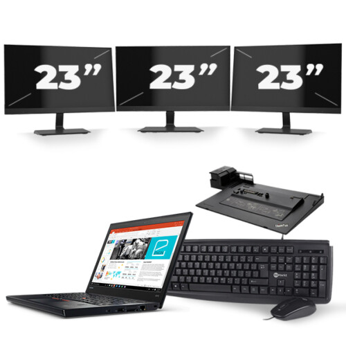 Refurbished Lenovo ThinkPad X270 - Intel Core i5-7e Generatie - 12 inch - 8GB RAM - 256GB SSD - Windows 11 + 3x 23 inch Monitor Tweedehands