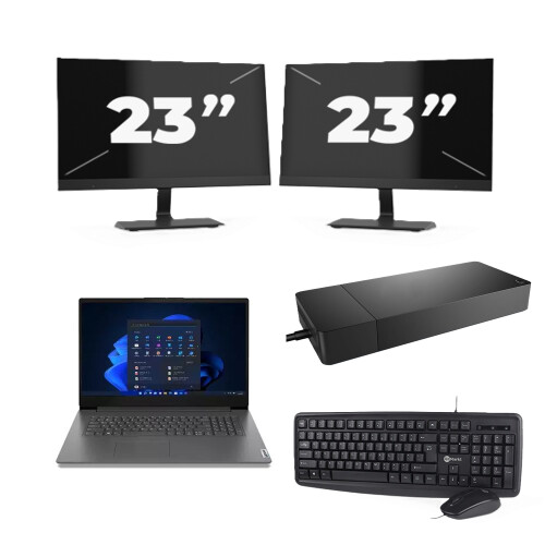 Refurbished Lenovo V17 G2 I TL - Intel Core i7-11e Generatie - 17 inch - 16GB RAM - 256GB SSD - Windows 11 Home + 2x 23 inch Monitor Tweedehands