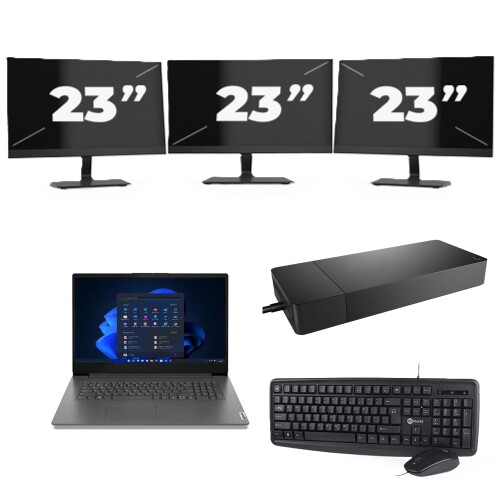 Refurbished Lenovo V17 G2 I TL - Intel Core i7-11e Generatie - 17 inch - 16GB RAM - 256GB SSD - Windows 11 Home + 3x 23 inch Monitor Tweedehands