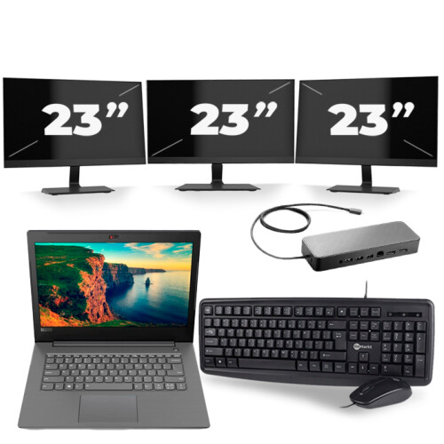 Refurbished Lenovo V330-14IKB - Intel Core i5-8e Generatie - 14 inch - 16GB RAM - 256GB SSD - Windows 11 + 3x 23 inch Monitor Tweedehands