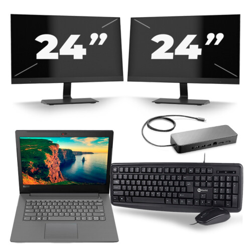 Refurbished Lenovo V330-14IKB - Intel Core i5-8e Generatie - 14 inch - 16GB RAM - 256GB SSD - Windows 11 + 2x 24 inch Monitor Tweedehands