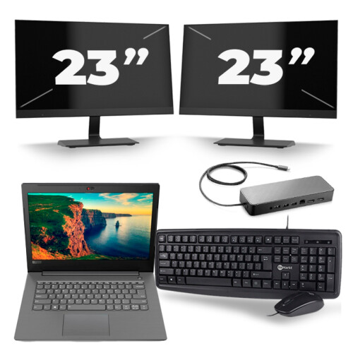 Refurbished Lenovo V330-14IKB - Intel Core i5-8e Generatie - 14 inch - 16GB RAM - 256GB SSD - Windows 11 + 2x 23 inch Monitor Tweedehands