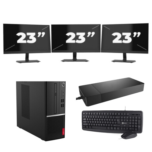 Refurbished Lenovo V530s-07ICR SFF - Intel Core i3-9e Generatie - 8GB RAM - 256GB SSD - Windows 11 + 3x 23 inch Monitor Tweedehands