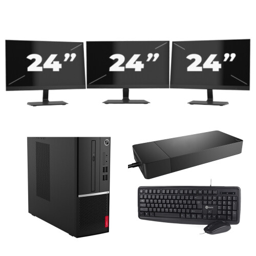 Refurbished Lenovo V530s-07ICR SFF - Intel Core i3-9e Generatie - 8GB RAM - 256GB SSD - Windows 11 + 3x 24 inch Monitor Tweedehands