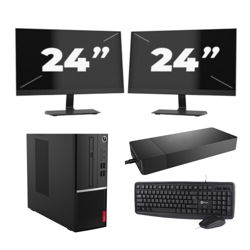 Refurbished Lenovo V530s-07ICR SFF - Intel Core i3-9e Generatie - 8GB RAM - 256GB SSD - Windows 11 + 2x 24 inch Monitor Tweedehands
