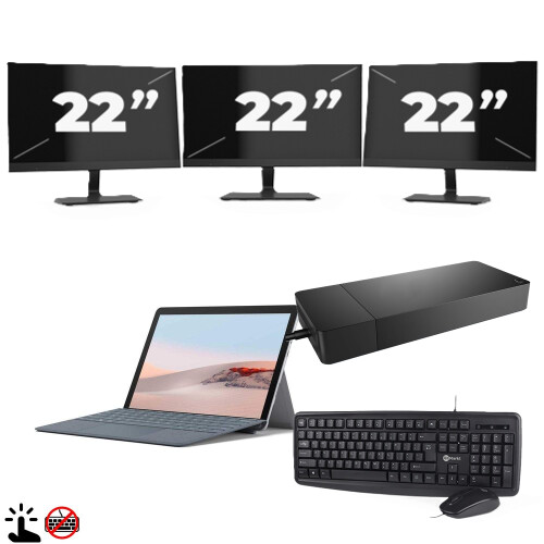 Refurbished Microsoft Surface Go 2 (Zonder Toetsenbord) - Intel Core m3-8e Generatie - 10 inch - Touch - 4GB RAM - 64GB SSD - Windows 11 Home + 3x 22 inch Monitor Tweedehands