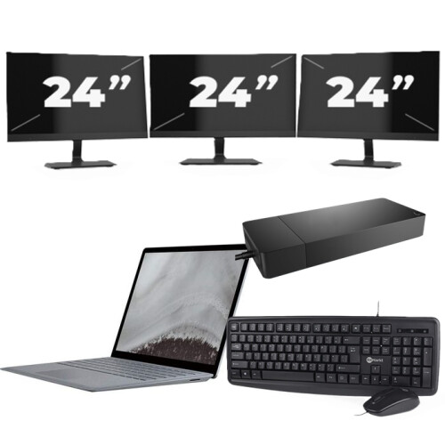 Refurbished Microsoft Surface Laptop 2 - Intel Core i5-8e Generatie - 12 inch - 8GB RAM - 512GB SSD - Windows 11 Home + 3x 24 inch Monitor Tweedehands