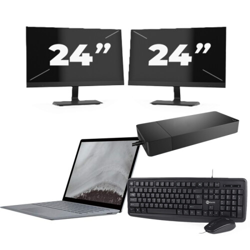 Refurbished Microsoft Surface Laptop 2 - Intel Core i5-8e Generatie - 12 inch - 8GB RAM - 512GB SSD - Windows 11 Home + 2x 24 inch Monitor Tweedehands