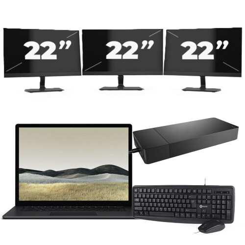 Refurbished Microsoft Surface Laptop 3 - Intel Core i5-10e Generatie - 13 inch - 16GB RAM - 256GB SSD - Windows 11 Home + 3x 22 inch Monitor Tweedehands