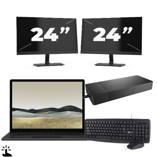 Refurbished Microsoft Surface Laptop 3 - Intel Core i5-10e Generatie - 13 inch - Touch - 16GB RAM - 256GB SSD - Windows 11 Home + 2x 24 inch Monitor Tweedehands