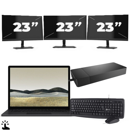 Refurbished Microsoft Surface Laptop 3 - Intel Core i5-10e Generatie - 15 inch - Touch - 16GB RAM - 256GB SSD - Windows 11 Home + 3x 23 inch Monitor Tweedehands