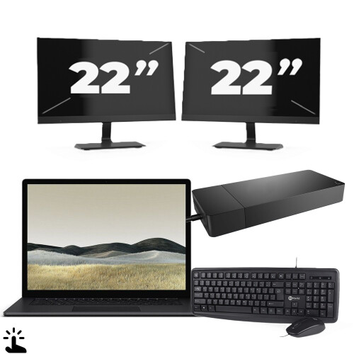 Refurbished Microsoft Surface Laptop 3 - Intel Core i5-10e Generatie - 15 inch - Touch - 8GB RAM - 256GB SSD - Windows 11 Home + 2x 22 inch Monitor Tweedehands