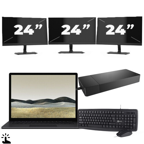 Refurbished Microsoft Surface Laptop 3 - Intel Core i5-10e Generatie - 15 inch - Touch - 16GB RAM - 512GB SSD - Windows 11 Home + 3x 24 inch Monitor Tweedehands