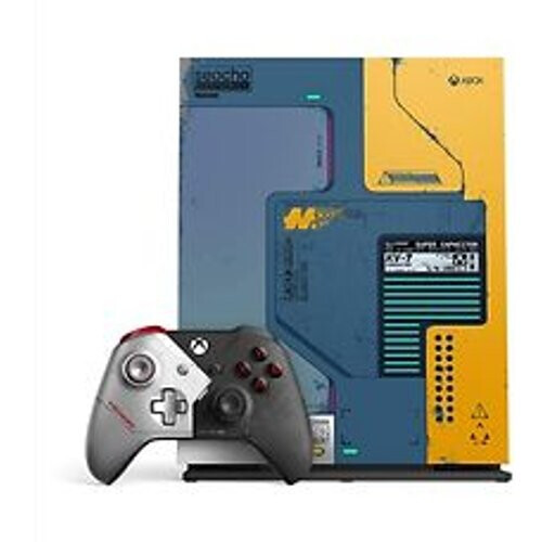 Refurbished Microsoft Xbox One X 1 TB [Cyberpunk 2077 Limited Edition incl. draadloze Controller] blauw geel Tweedehands