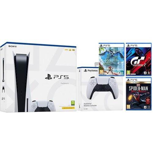 Refurbished PlayStation 5 825GB - Wit + Horizon Forbidden West + Spider-Man + Gran Turismo 7 Tweedehands