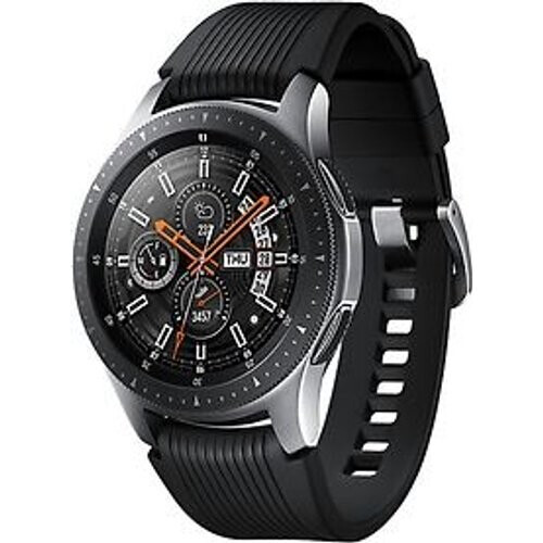 Refurbished Samsung Galaxy Watch 46 mm zilver met siliconenarmband [wifi] zwart Tweedehands