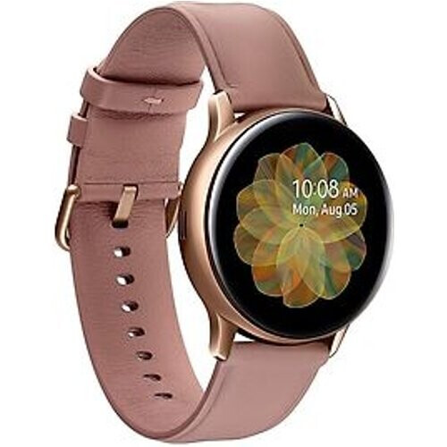 Refurbished Samsung Galaxy Watch Active2 40 mm roestvrij stalen kast goud op lederen bandje roze [wifi] Tweedehands