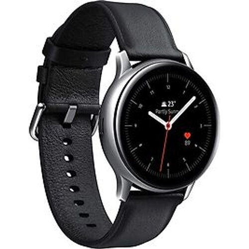 Refurbished Samsung Galaxy Watch Active2 40 mm roestvrij stalen kast zilver op lederen bandje black [wifi] Tweedehands